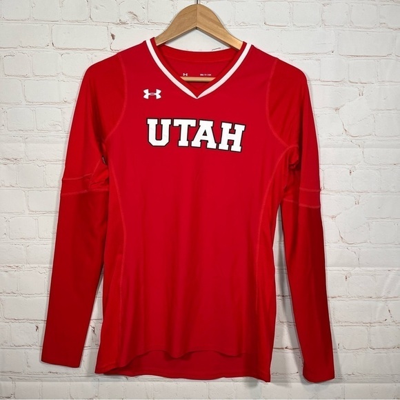 Under Armour Utah Utes Volleyball Jersey Womens Small Red Long Sleeve - Picture 1 of 11